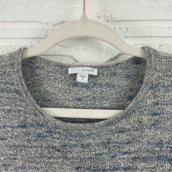 Pure Jill Wool Cashmere Blend Sweater Blue Gray Asymmetric Hem Quiet Luxury M - Picture 2 of 16